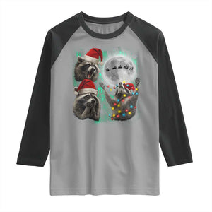 3 Raccoons Howling At Moon Christmas Raglan Shirt Funny Weird Cursed Meme TS10 Sport Gray Black Print Your Wear