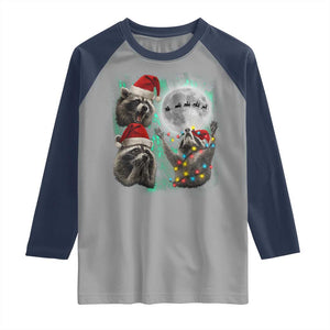 3 Raccoons Howling At Moon Christmas Raglan Shirt Funny Weird Cursed Meme TS10 Sport Gray Navy Print Your Wear