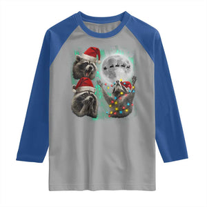 3 Raccoons Howling At Moon Christmas Raglan Shirt Funny Weird Cursed Meme TS10 Sport Gray Royal Print Your Wear