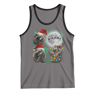 3 Raccoons Howling At Moon Christmas Tank Top Funny Weird Cursed Meme TS10 Deep Heather Black Print Your Wear