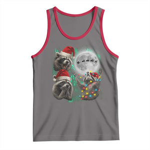 3 Raccoons Howling At Moon Christmas Tank Top Funny Weird Cursed Meme TS10 Deep Heather Red Print Your Wear