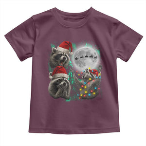 3 Raccoons Howling At Moon Christmas Toddler T Shirt Funny Weird Cursed Meme TS10 Maroon Print Your Wear