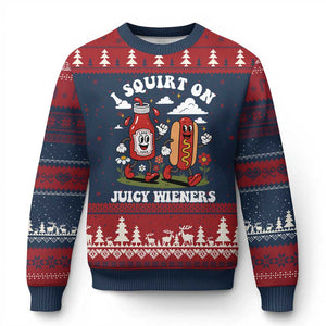 I Squirt On Juicy Wieners Ugly Christmas Sweater Inappropriate Raunchy Humor TS10 Navy Red Print Your Wear