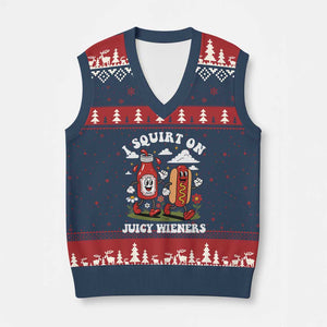 I Squirt On Juicy Wieners V-Neck Knit Sweater Vest Inappropriate Raunchy Humor TS10 Navy Red Print Your Wear