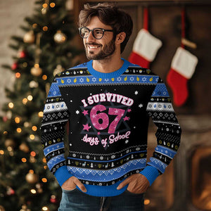 I Survived 67 Days Of School Hanukkah Ugly Sweater Funny Six Seven Teachers Students Meme Pink TS10 Black Blue Print Your Wear