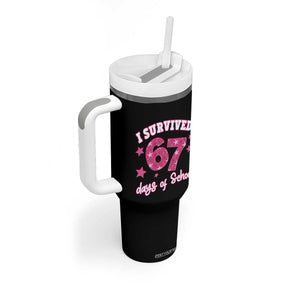 I Survived 67 Days Of School Tumbler With Handle Funny Six Seven Teachers Students Meme Pink TS10 Print Your Wear