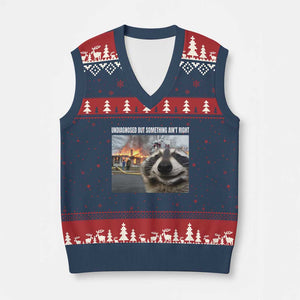 Raccoon Meme V-Neck Knit Sweater Vest Undiagnosed But Something Aint Right TS10 Navy Red Print Your Wear