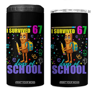 Tung Tung Tung Sahur I Survived 67 Days of School 4 in 1 Can Cooler Tumbler Funny Six Seven 6 7 Meme Teacher Student TS10 One Size: 16 oz Black Print Your Wear
