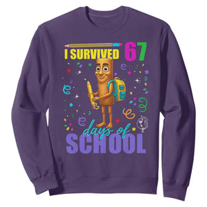 Tung Tung Tung Sahur I Survived 67 Days of School Sweatshirt Funny Six Seven 6 7 Meme Teacher Student TS10 Purple Print Your Wear