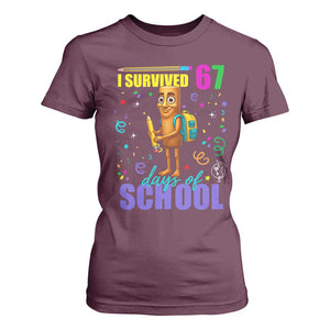 Tung Tung Tung Sahur I Survived 67 Days of School T Shirt For Women Funny Six Seven 6 7 Meme Teacher Student TS10 Maroon Print Your Wear