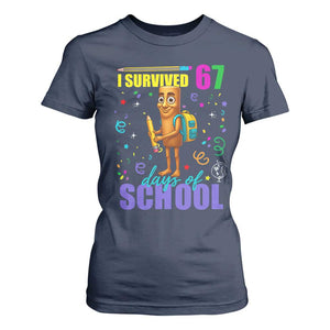 Tung Tung Tung Sahur I Survived 67 Days of School T Shirt For Women Funny Six Seven 6 7 Meme Teacher Student TS10 Navy Print Your Wear