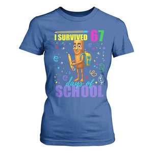 Tung Tung Tung Sahur I Survived 67 Days of School T Shirt For Women Funny Six Seven 6 7 Meme Teacher Student TS10 Royal Blue Print Your Wear