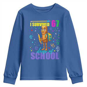 Tung Tung Tung Sahur I Survived 67 Days of School Youth Sweatshirt Funny Six Seven 6 7 Meme Teacher Student TS10 Royal Blue Print Your Wear