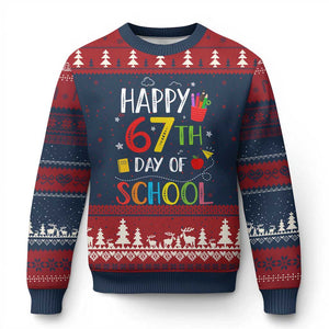 67 Days of School Ugly Christmas Sweater Happy 67th Day Of School Teachers Student Meme TS10 Navy Red Print Your Wear