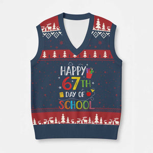 67 Days of School V-Neck Knit Sweater Vest Happy 67th Day Of School Teachers Student Meme TS10 Navy Red Print Your Wear