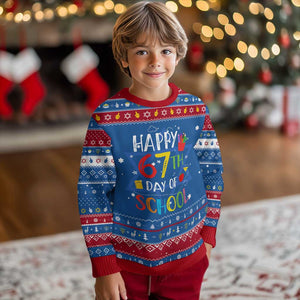 67 Days of School Hanukkah Ugly Sweater Happy 67th Day Of School Teachers Student Meme TS10 Blue Red Print Your Wear