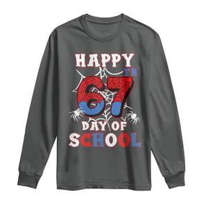 Happy 67th Day Of School Long Sleeve Shirt Boys Girls Spider 67 Days TS10 Dark Heather Print Your Wear