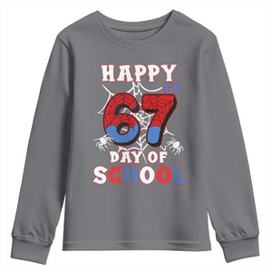 Happy 67th Day Of School Youth Sweatshirt Boys Girls Spider 67 Days TS10 Charcoal Print Your Wear