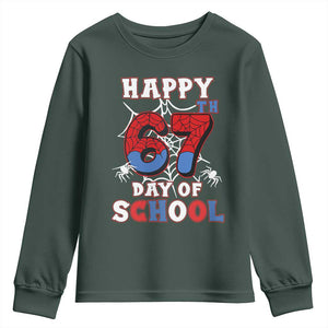 Happy 67th Day Of School Youth Sweatshirt Boys Girls Spider 67 Days TS10 Dark Forest Green Print Your Wear