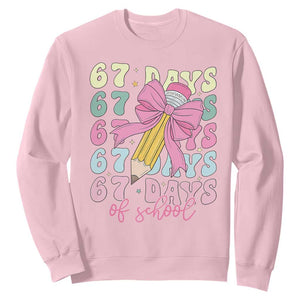 67 Days of School Coquette Bow Sweatshirt Funny Six Seven Meme 67th Day Teacher Student TS10 Light Pink Print Your Wear