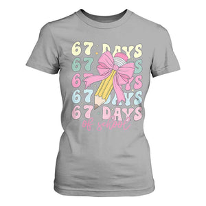 67 Days of School Coquette Bow T Shirt For Women Funny Six Seven Meme 67th Day Teacher Student TS10 Sport Gray Print Your Wear