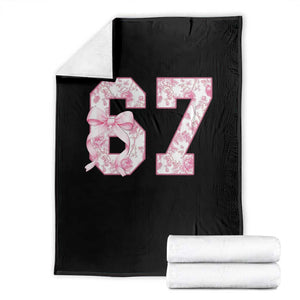 Six Seven Coquette Girl Throw Blanket Funny 67 Meme Gen Alpha Slang Pink Floral Bow Aesthetic TS10 Black Print Your Wear