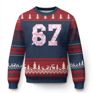 Six Seven Coquette Girl Ugly Christmas Sweater Funny 67 Meme Gen Alpha Slang Pink Floral Bow Aesthetic TS10 Navy Red Print Your Wear