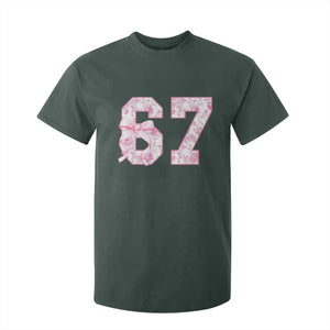 Six Seven Coquette Girl T Shirt For Kid Funny 67 Meme Gen Alpha Slang Pink Floral Bow Aesthetic TS10 Dark Forest Green Print Your Wear