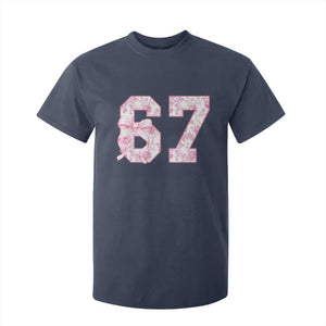 Six Seven Coquette Girl T Shirt For Kid Funny 67 Meme Gen Alpha Slang Pink Floral Bow Aesthetic TS10 Navy Print Your Wear