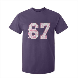 Six Seven Coquette Girl T Shirt For Kid Funny 67 Meme Gen Alpha Slang Pink Floral Bow Aesthetic TS10 Purple Print Your Wear