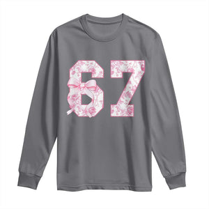 Six Seven Coquette Girl Long Sleeve Shirt Funny 67 Meme Gen Alpha Slang Pink Floral Bow Aesthetic TS10 Charcoal Print Your Wear
