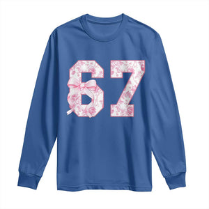 Six Seven Coquette Girl Long Sleeve Shirt Funny 67 Meme Gen Alpha Slang Pink Floral Bow Aesthetic TS10 Royal Blue Print Your Wear