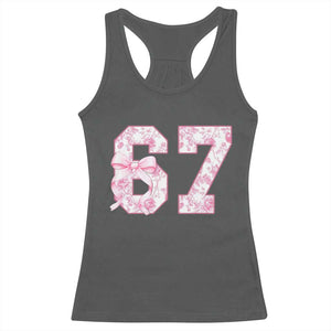 Six Seven Coquette Girl Racerback Tank Top Funny 67 Meme Gen Alpha Slang Pink Floral Bow Aesthetic TS10 Dark Heather Print Your Wear