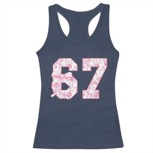 Six Seven Coquette Girl Racerback Tank Top Funny 67 Meme Gen Alpha Slang Pink Floral Bow Aesthetic TS10 Navy Print Your Wear