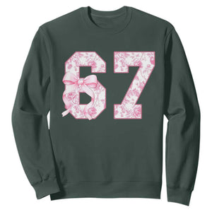 Six Seven Coquette Girl Sweatshirt Funny 67 Meme Gen Alpha Slang Pink Floral Bow Aesthetic TS10 Dark Forest Green Print Your Wear