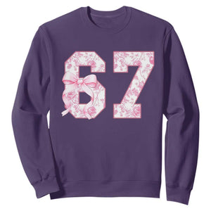 Six Seven Coquette Girl Sweatshirt Funny 67 Meme Gen Alpha Slang Pink Floral Bow Aesthetic TS10 Purple Print Your Wear