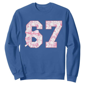 Six Seven Coquette Girl Sweatshirt Funny 67 Meme Gen Alpha Slang Pink Floral Bow Aesthetic TS10 Royal Blue Print Your Wear