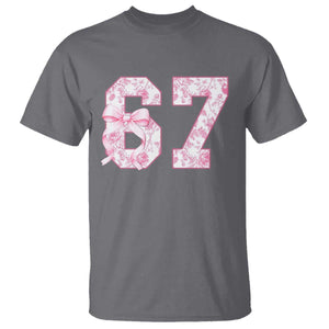Six Seven Coquette Girl T Shirt Funny 67 Meme Gen Alpha Slang Pink Floral Bow Aesthetic TS10 Charcoal Print Your Wear