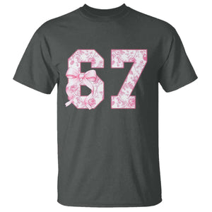 Six Seven Coquette Girl T Shirt Funny 67 Meme Gen Alpha Slang Pink Floral Bow Aesthetic TS10 Dark Heather Print Your Wear
