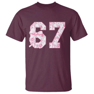 Six Seven Coquette Girl T Shirt Funny 67 Meme Gen Alpha Slang Pink Floral Bow Aesthetic TS10 Maroon Print Your Wear