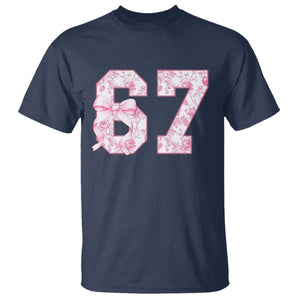 Six Seven Coquette Girl T Shirt Funny 67 Meme Gen Alpha Slang Pink Floral Bow Aesthetic TS10 Navy Print Your Wear