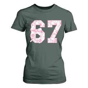 Six Seven Coquette Girl T Shirt For Women Funny 67 Meme Gen Alpha Slang Pink Floral Bow Aesthetic TS10 Dark Forest Green Print Your Wear