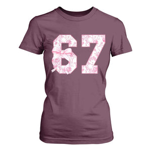 Six Seven Coquette Girl T Shirt For Women Funny 67 Meme Gen Alpha Slang Pink Floral Bow Aesthetic TS10 Maroon Print Your Wear