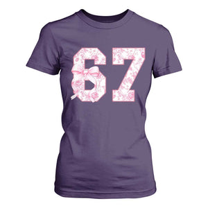 Six Seven Coquette Girl T Shirt For Women Funny 67 Meme Gen Alpha Slang Pink Floral Bow Aesthetic TS10 Purple Print Your Wear