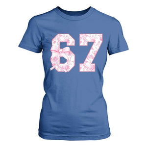 Six Seven Coquette Girl T Shirt For Women Funny 67 Meme Gen Alpha Slang Pink Floral Bow Aesthetic TS10 Royal Blue Print Your Wear