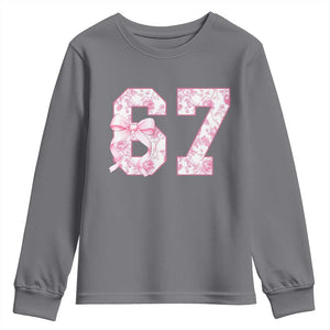 Six Seven Coquette Girl Youth Sweatshirt Funny 67 Meme Gen Alpha Slang Pink Floral Bow Aesthetic TS10 Charcoal Print Your Wear
