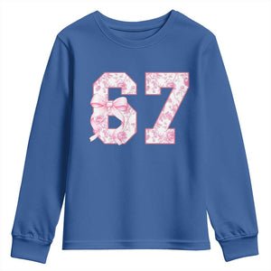 Six Seven Coquette Girl Youth Sweatshirt Funny 67 Meme Gen Alpha Slang Pink Floral Bow Aesthetic TS10 Royal Blue Print Your Wear