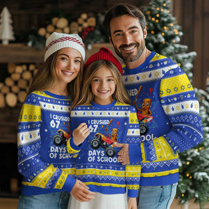 67 Days of School Monster Truck Hanukkah Ugly Sweater 67th Day Boys Tung Tung Tung Sahur TS10 Royal Blue Gold Print Your Wear