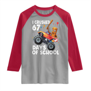 67 Days of School Monster Truck Raglan Shirt 67th Day Boys Tung Tung Tung Sahur TS10 Sport Gray Red Print Your Wear