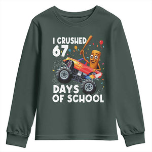67 Days of School Monster Truck Youth Sweatshirt 67th Day Boys Tung Tung Tung Sahur TS10 Dark Forest Green Print Your Wear